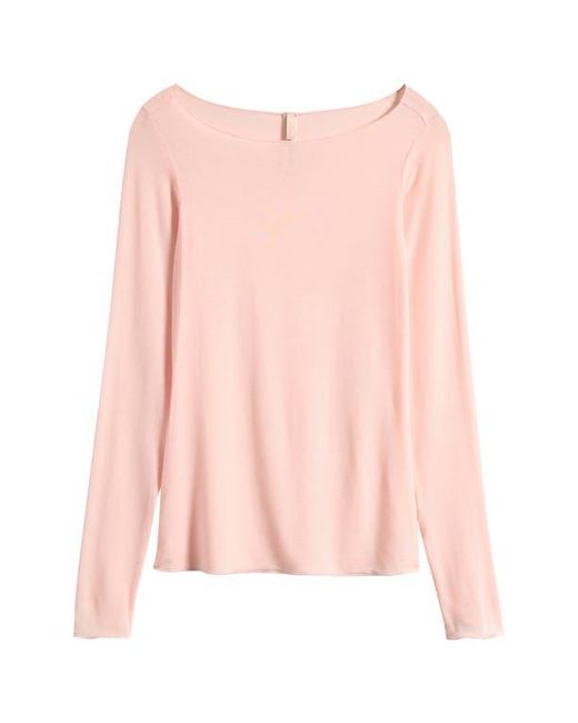 Skims Pink Sheer Modal Blend Long Sleeve Boat Neck Top