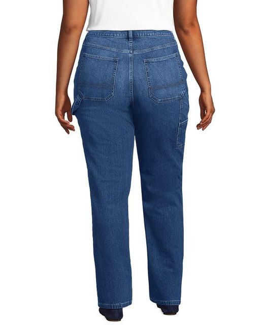 Lands' End Blue Plus Size Soft Denim High Rise Rail Straight Leg Utility Jeans