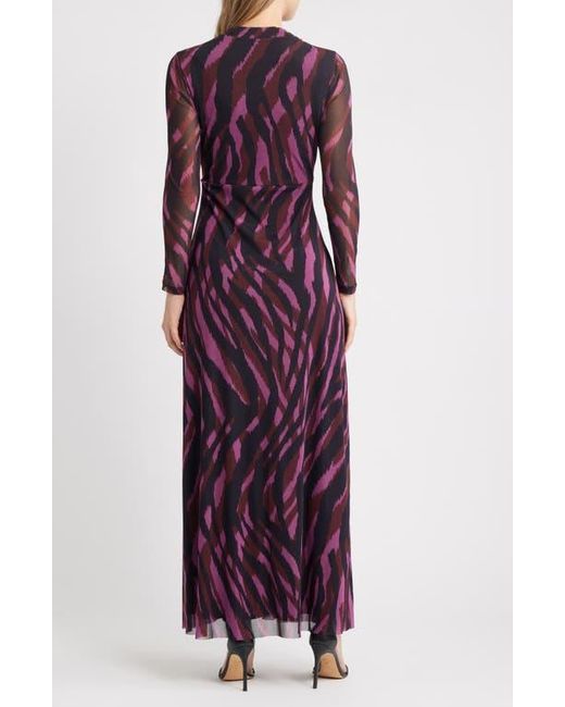knee length dresses for ladies Multi Abstract Maxi Dress Long Sleeve Square Neck Mesh Bodycon