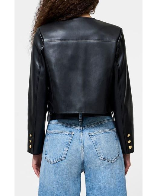 French Connection Black Dessa Crop Faux Leather Jacket