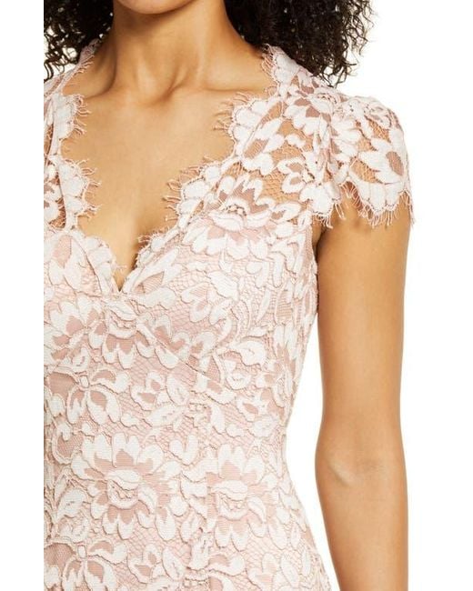 Eliza J Natural Illusion Yoke Lace Trumpet Gown