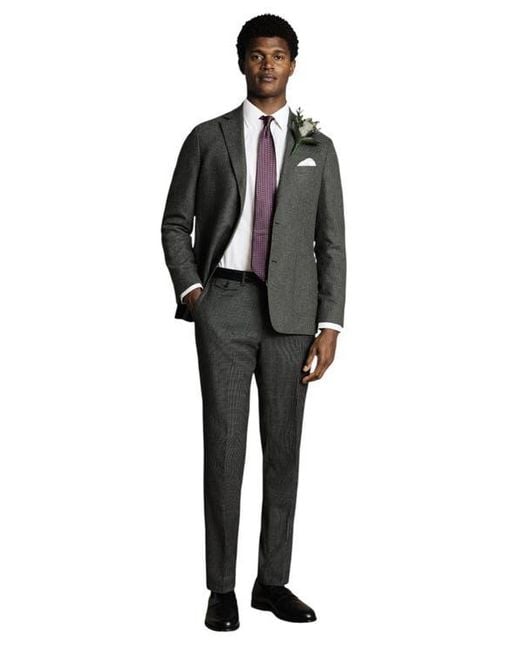 Charles Tyrwhitt Gray Stretch Wool Trousers for men