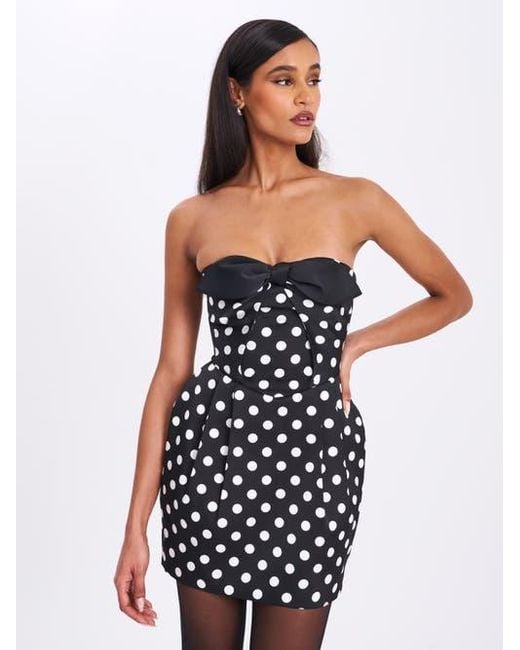 Miss Circle Blue Tahira Polka Strapless Mini Dress With Bow