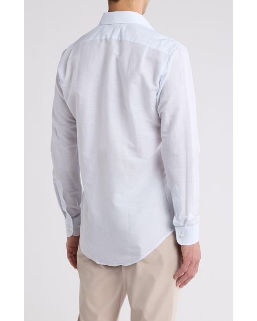 Nordstrom White Trim Fit Pinstripe Linen & Cotton Dress Shirt for men