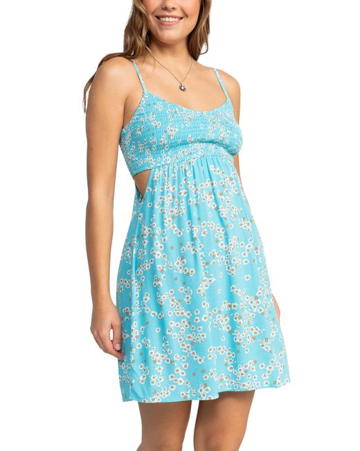 Roxy Blue Hot Tropics Smocked Cutout Dress