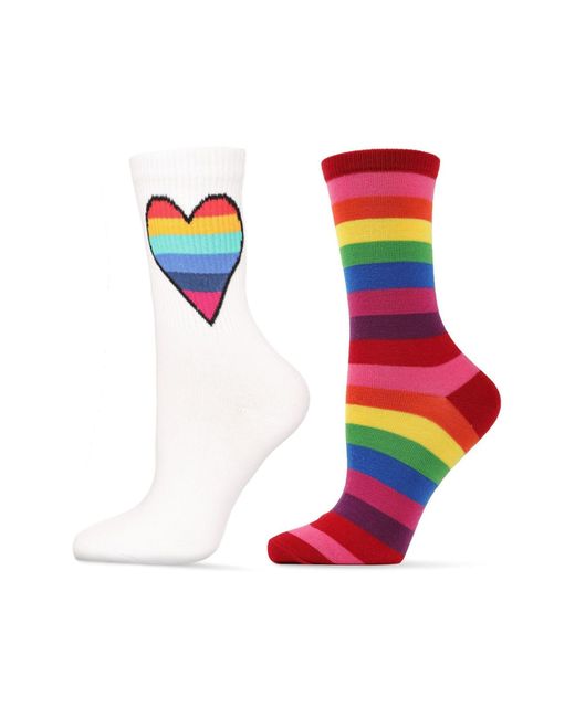 Memoi Red Rainbow Pride Assorted 2-pack Crew Socks