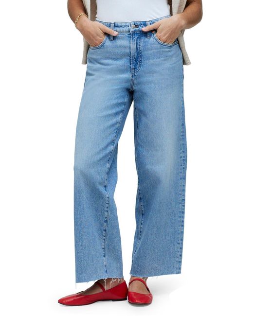 Madewell Blue The Perfect Raw Hem Wide Leg Crop Jeans