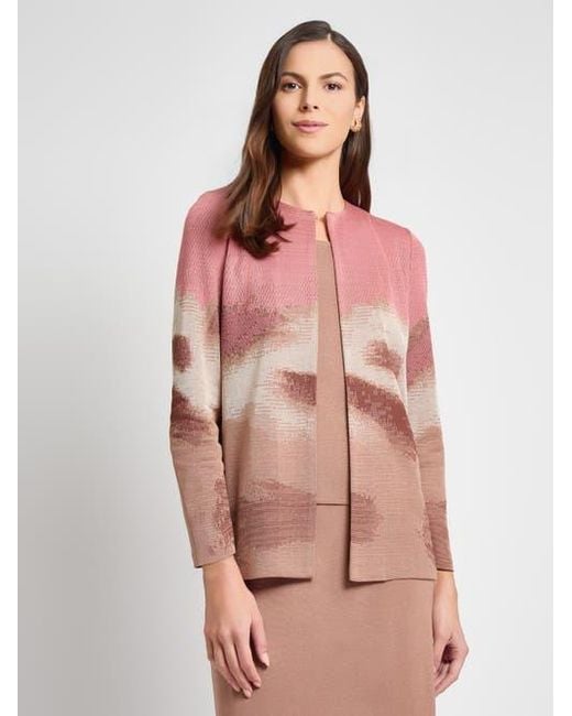 Misook Pink Heritage Landscape Pattern Knit Jacket
