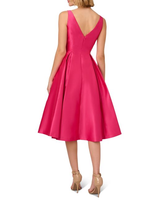 Adrianna Papell Pink Sleeveless Mikado Fit & Flare Midi Dress