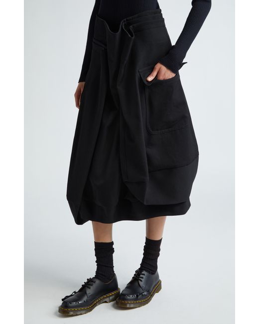 Comme des Garçons Black Asymmetric Ruched Wool Gabardine Skirt