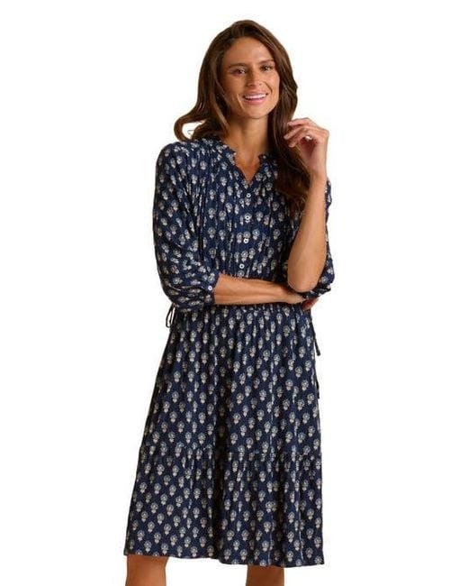 Brakeburn Blue Alpine 3/4 Sleeve Drawstring Waist Dress