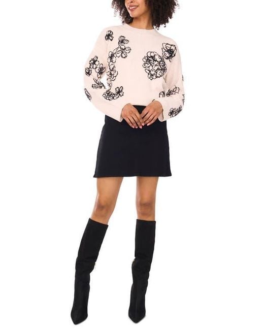 Vince Camuto Black Embroidered Crewneck Sweater