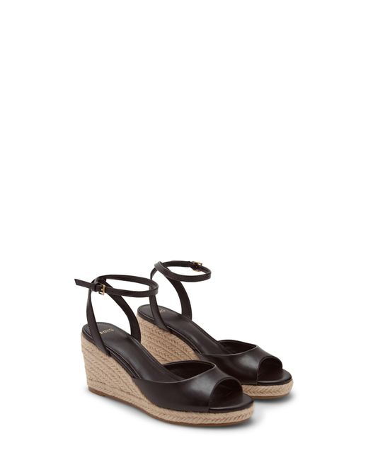 Mango White Ankle Strap Open Toe Wedge Espadrille