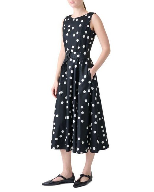 Akris Punto Black Polka Dot Sleeveless Belted Midi Dress