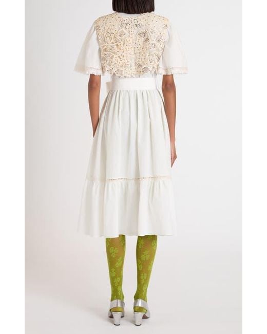 Valentino Garavani White Lace Embellished Cotton Muslin Midi Dress