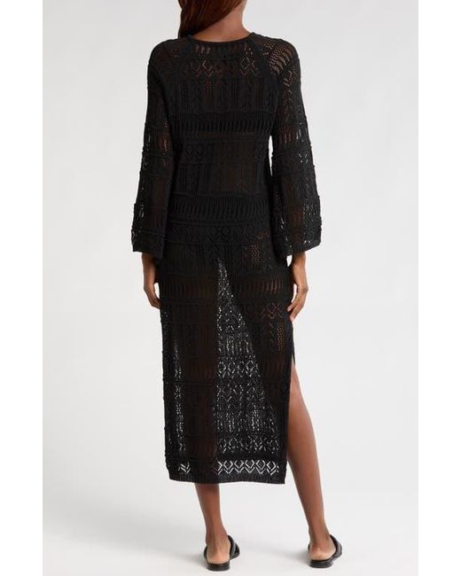 Elan Black Lace Knit Long Sleeve Cover-Up Midi Dress