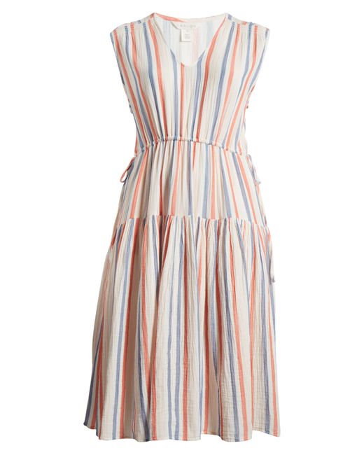 Caslon Pink Caslon(r) Stripe Cotton Gauze Tiered Dress