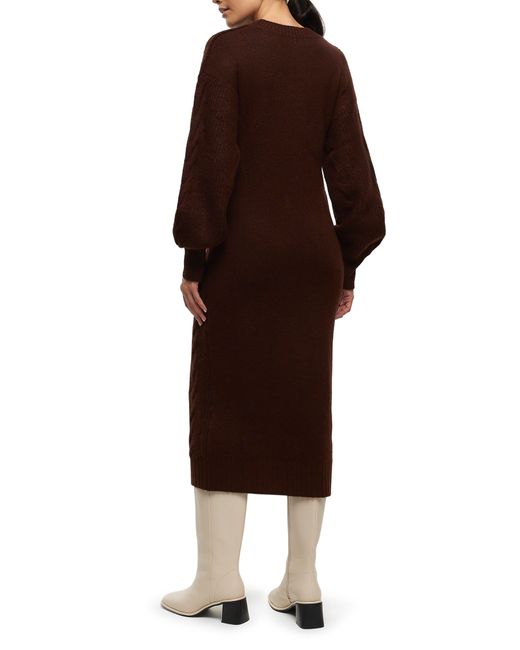 River Island Brown Cup Of Coco Cable Detail Long Sleeve Midi Sweater Dress