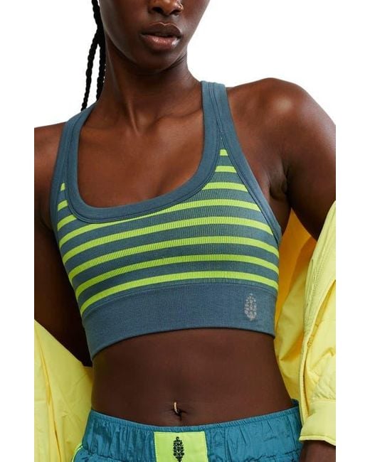 Free People Green Fp Movement Stripe Go To Sports Bra