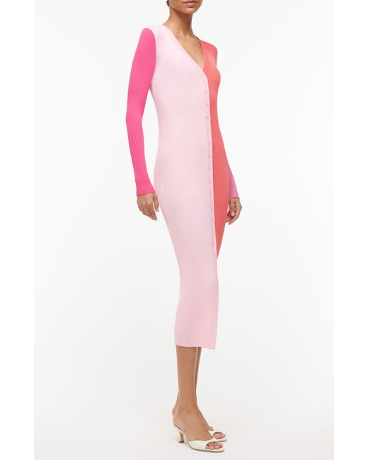 Staud Pink Colorblock Long Sleeve Sweater Dress