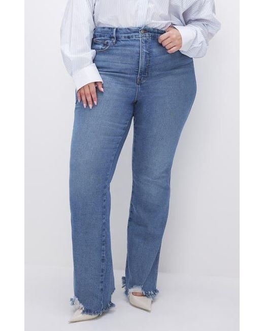 GOOD AMERICAN Blue Good Curve Chew Hem Bootcut Jeans