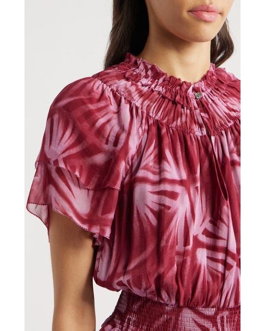 Rails Red Terrin Botanical Print Ruffle Dress