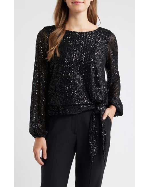 Tahari Black Sequin Top