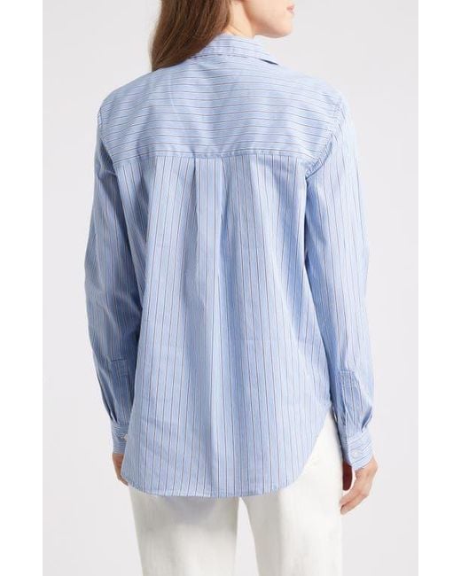 Beach Lunch Lounge Blue Lynden Embellished Stripe Cotton Blend Button-Up Shirt