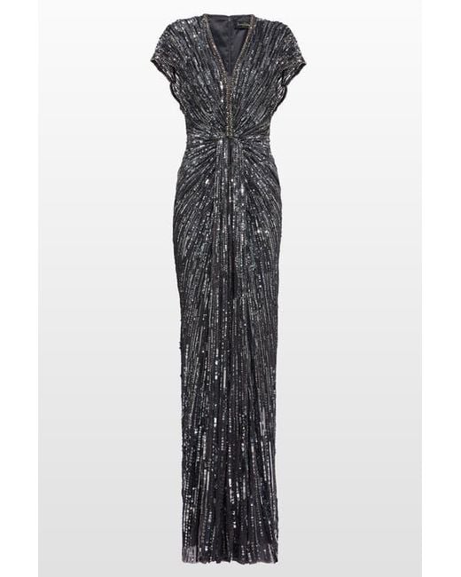 Jenny Packham Blue Zola Sequin-Embellished V-Neck Maxi Dress