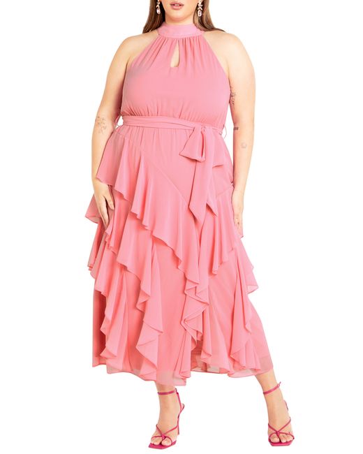 City Chic Pink Mandy Ruffle Sleeveless Dress