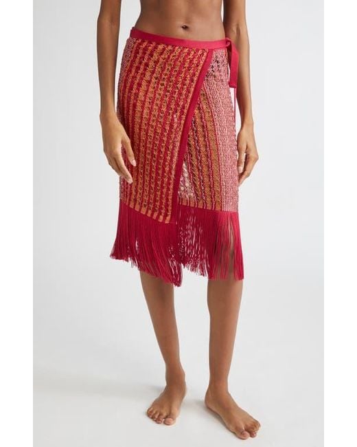 Missoni Red Open Knit Fringe Cover-Up Pareo