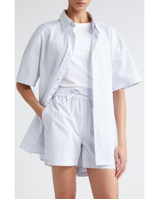 Rohe White Stripe Short Sleeve Cotton Shirt