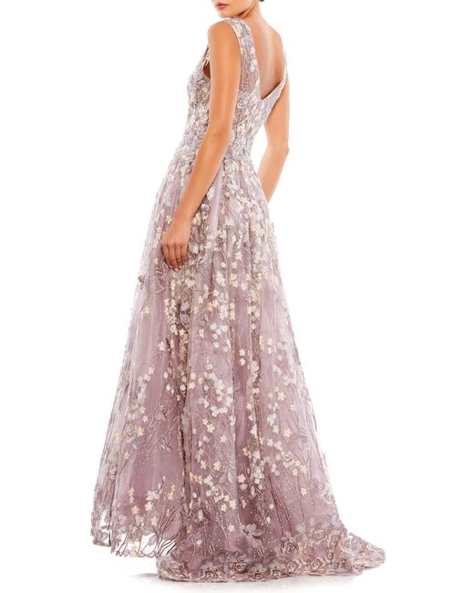 Mac Duggal Pink Illusion Embroidered Sequin Sleeveless Gown