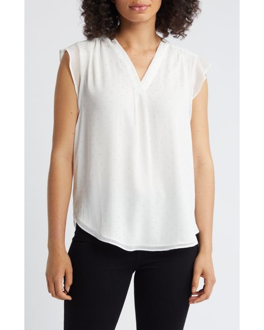 Vince Camuto White Beaded Cap Sleeve Top