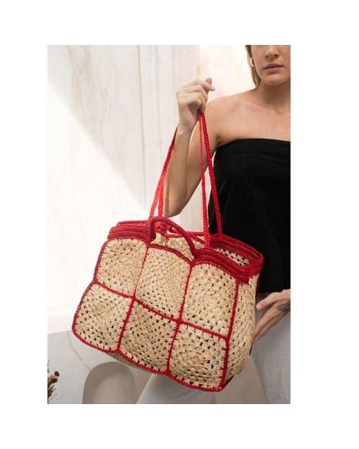 Zanatany Concepts Red Carrey Raffia Tote Bag