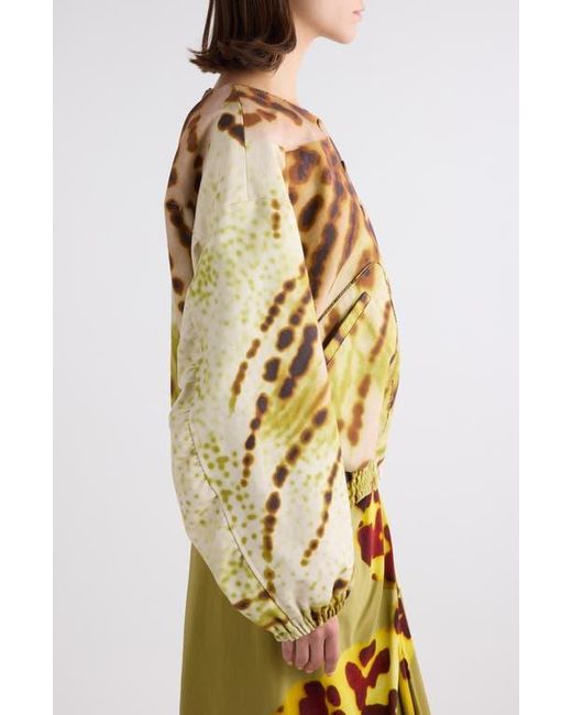Dries Van Noten Green Vadon Leopard Orchid Print Cotton Bomber Jacket