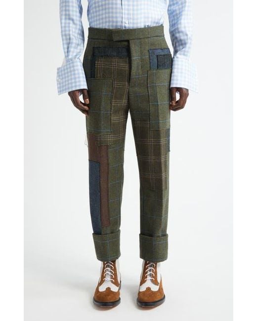 Thom Browne Green Fit Patchwork Wool Backstrap Trousers for men