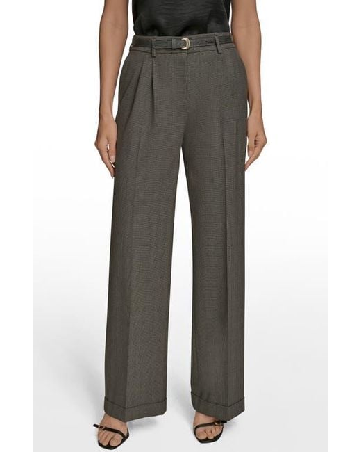 Donna Karan Black Belted Plaid Wide Leg Pants