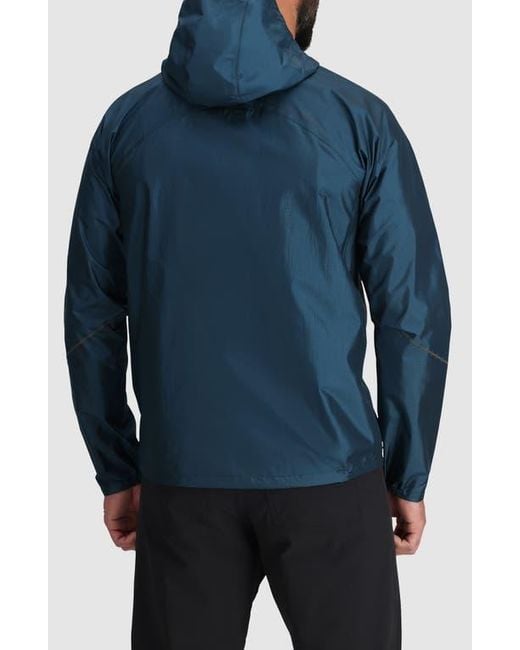 Outdoor Research Blue Helium Rain Ultralight Hooded Jacket for men