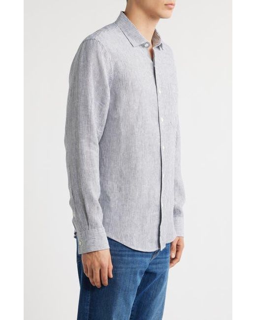 Nordstrom Gray Stripe Long Sleeve Linen Woven Button-Up Shirt for men