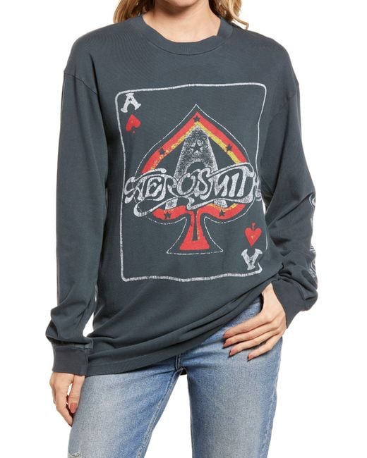 Daydreamer Gray Aerosmith Ace Of Spades Oversize Cotton Graphic Sweatshirt