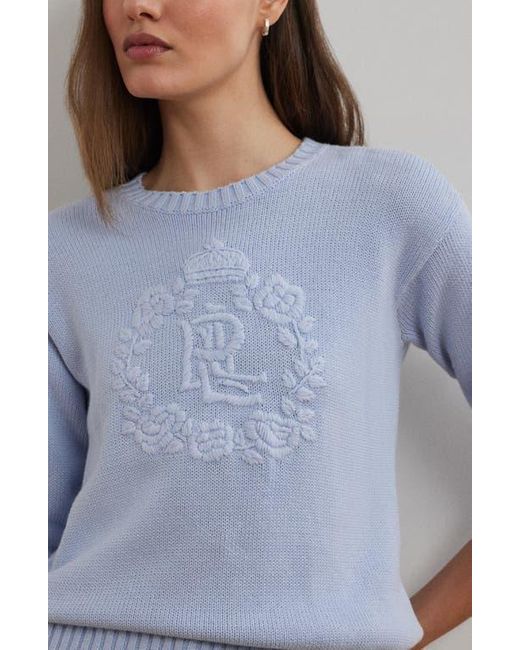 Ralph Lauren Blue Floral Logo Combed Cotton Sweater