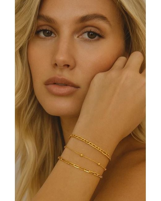 Hollywood Sensation Metallic Adriana 3-Piece Stackable Bracelet Trio Set, Beaded, Figaro, Paperclip Link