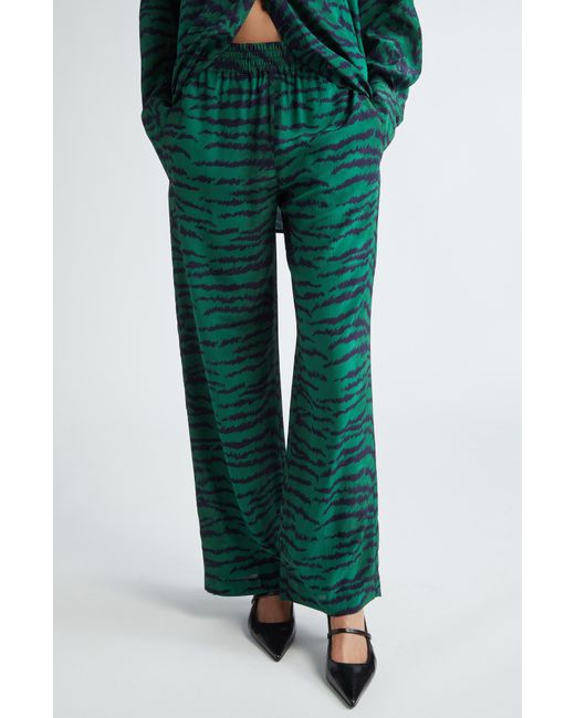 Victoria Beckham Green Tiger Stripe Wide Leg Silk Pants
