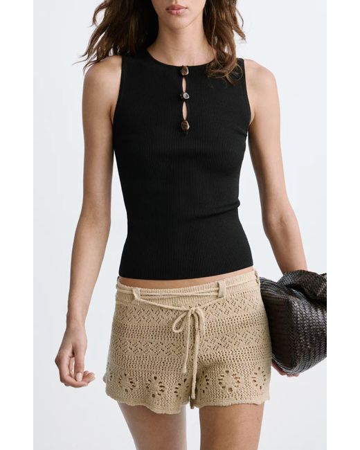 Mango Black Ribbed Knit Top
