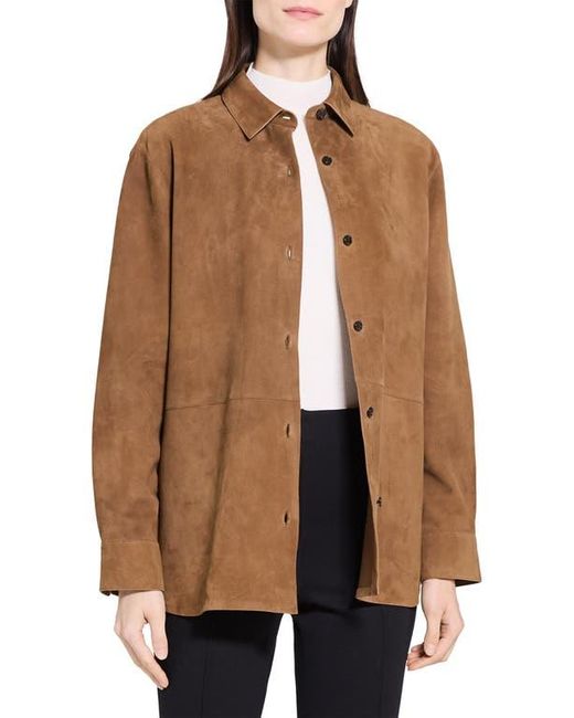 Theory Brown Classic Boxy Fit Suede Shirt Jacket