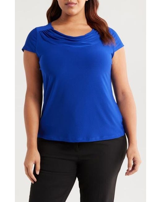 Kasper Blue Cap Sleeve Cowl Neck Top