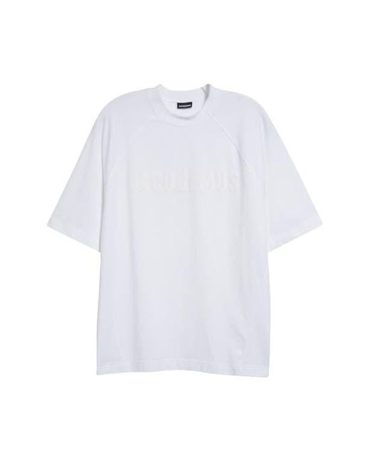 Jacquemus White Le T-Shirt Typo Stretch Cotton Logo Graphic T-Shirt for men