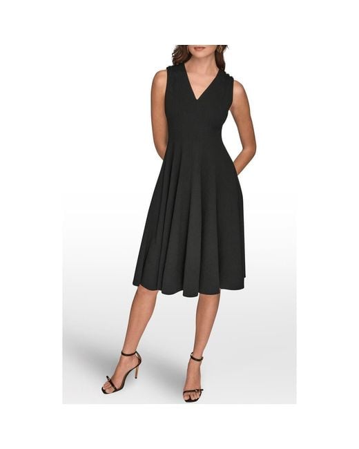 Donna Karan Sleeveless Fit & Flare Dress in Black | Lyst