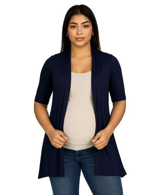 24seven Comfort Apparel Blue Maternity Loose Fit Open Front Cardigan